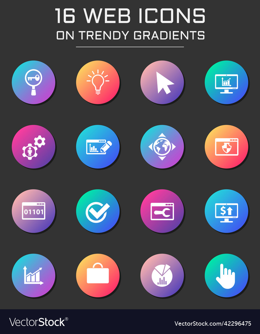 Seo web icons on colorful buttons