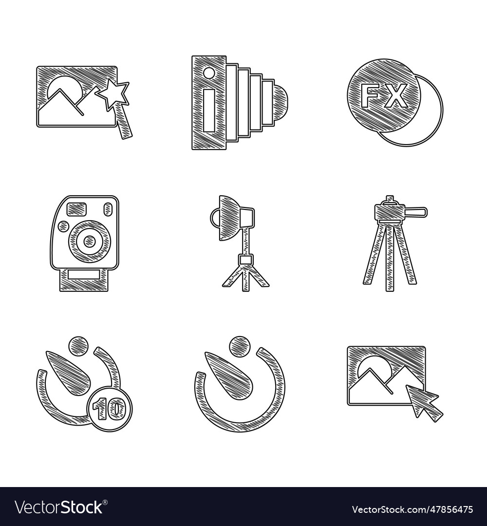 Set softbox light camera timer photo retouching vector image Set softbox light camera timer photo retouching