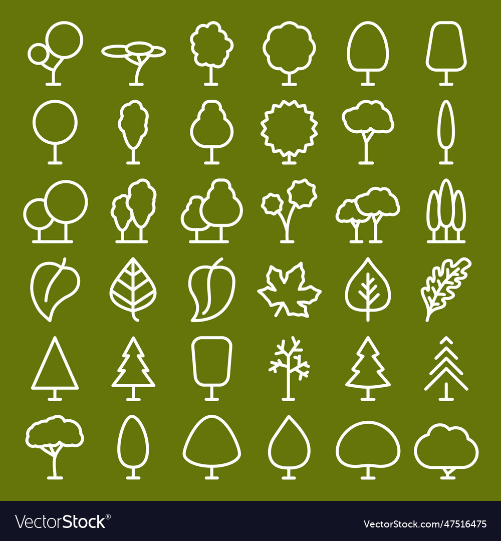 Tree and leaf icons set Vector Image Tree and leaf icons set