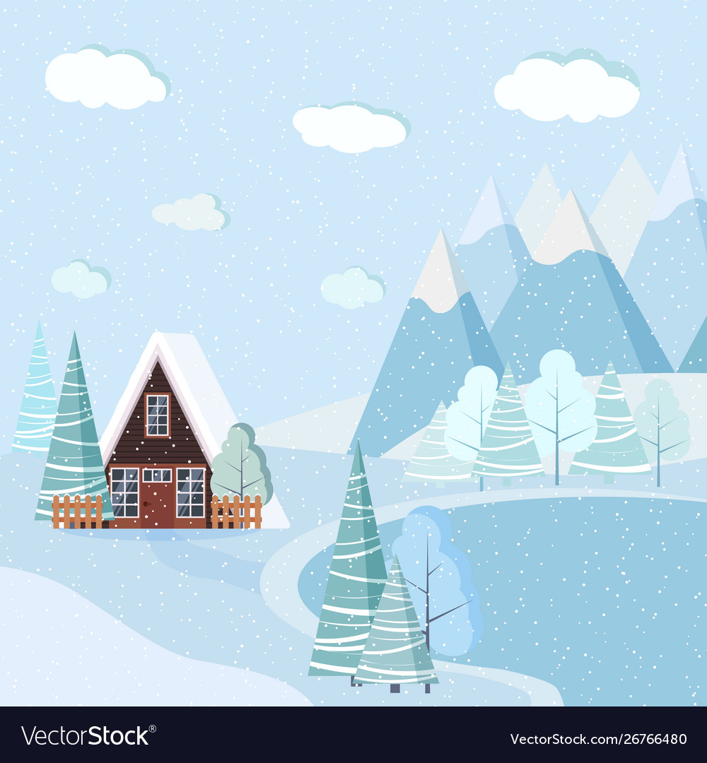 Beautiful christmas winter lake landscape vector image Beautiful christmas winter lake landscape