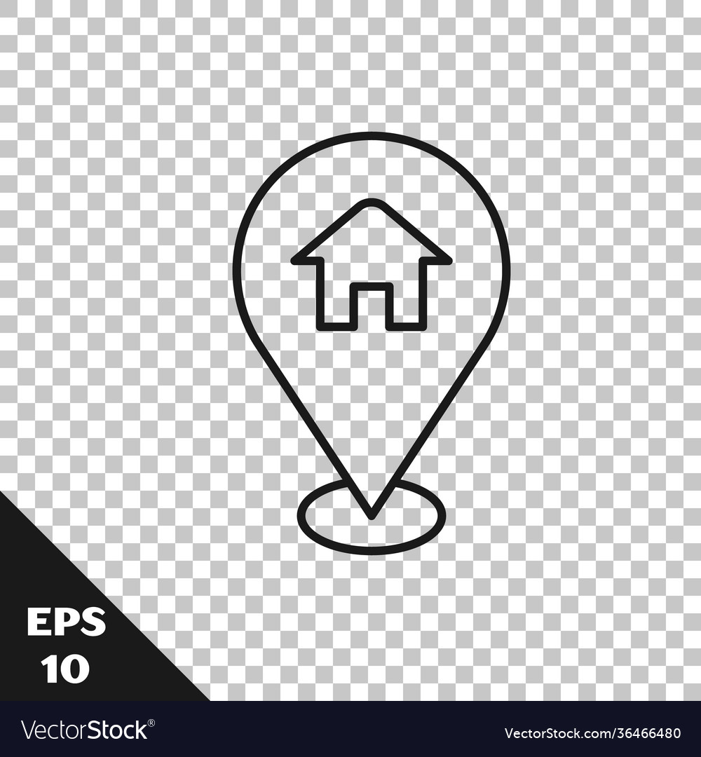 Black line map pointer with house icon isolated vector image Black line map pointer with house icon isolated