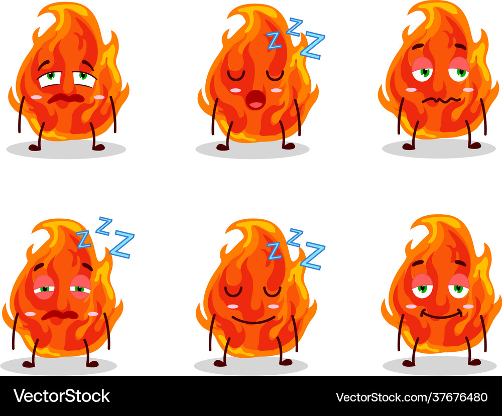 Cartoon character fire with sleepy expression Vector Image