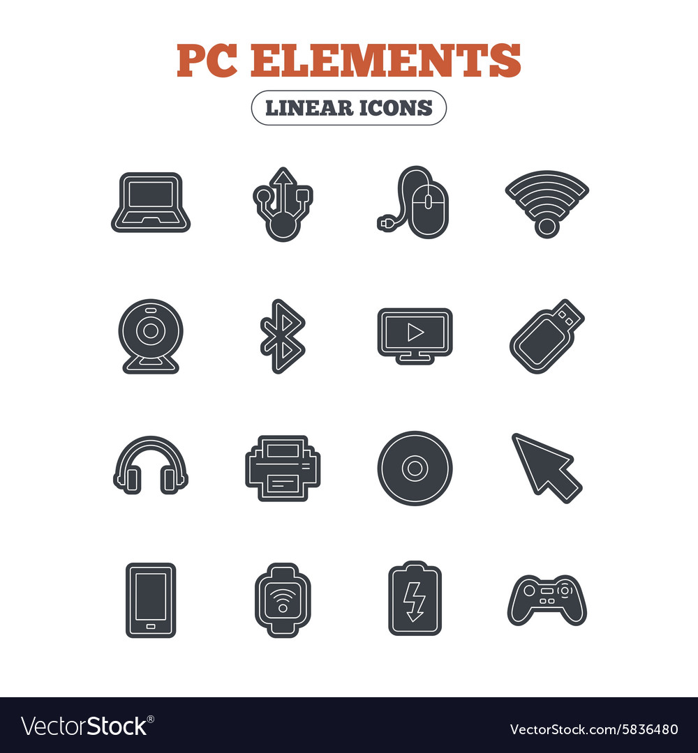 Computer elements icons notebook usb port