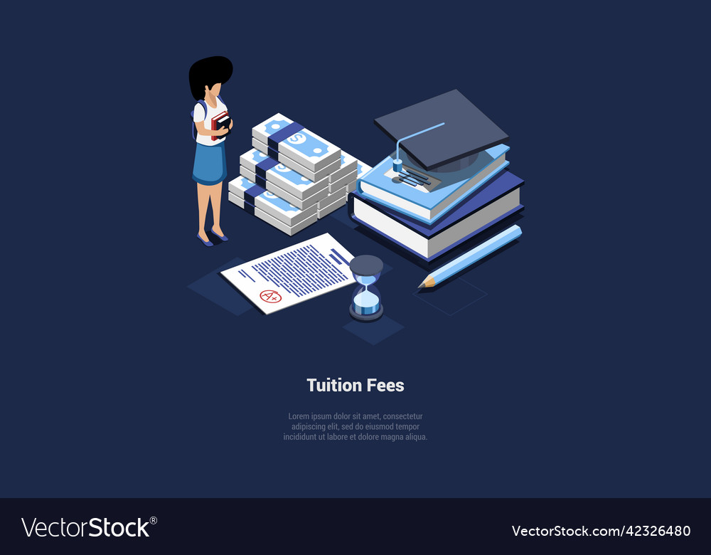 Concept of tuition fees tiny cartoon character Vector Image