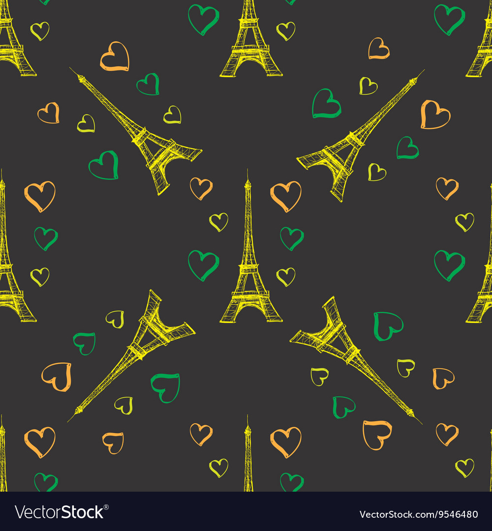 Seamless pattern eiffel tower with hearts
