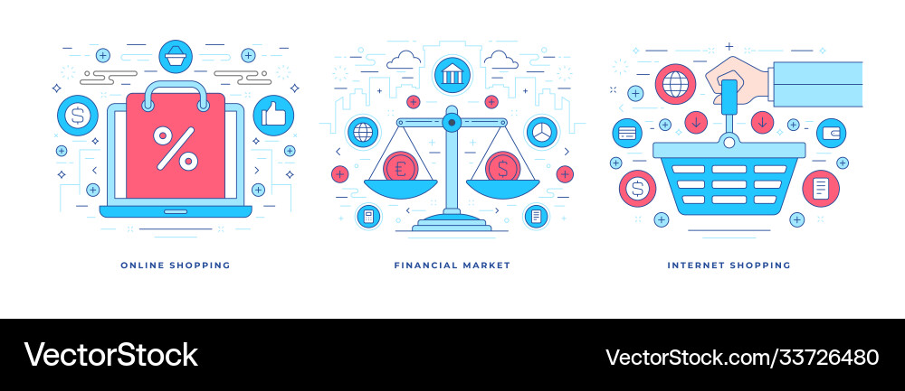 Set flat graphic line Royalty Free Vector Image
