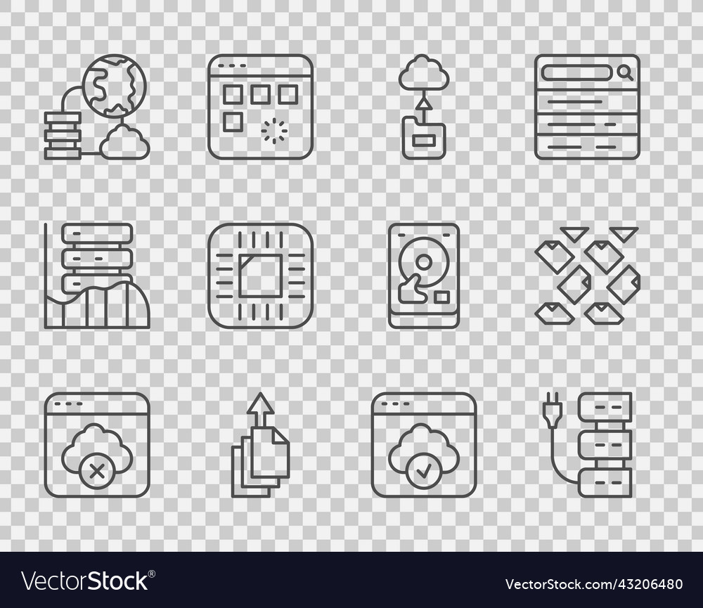 Set line failed access cloud storage server Vector Image Set line failed access cloud storage server