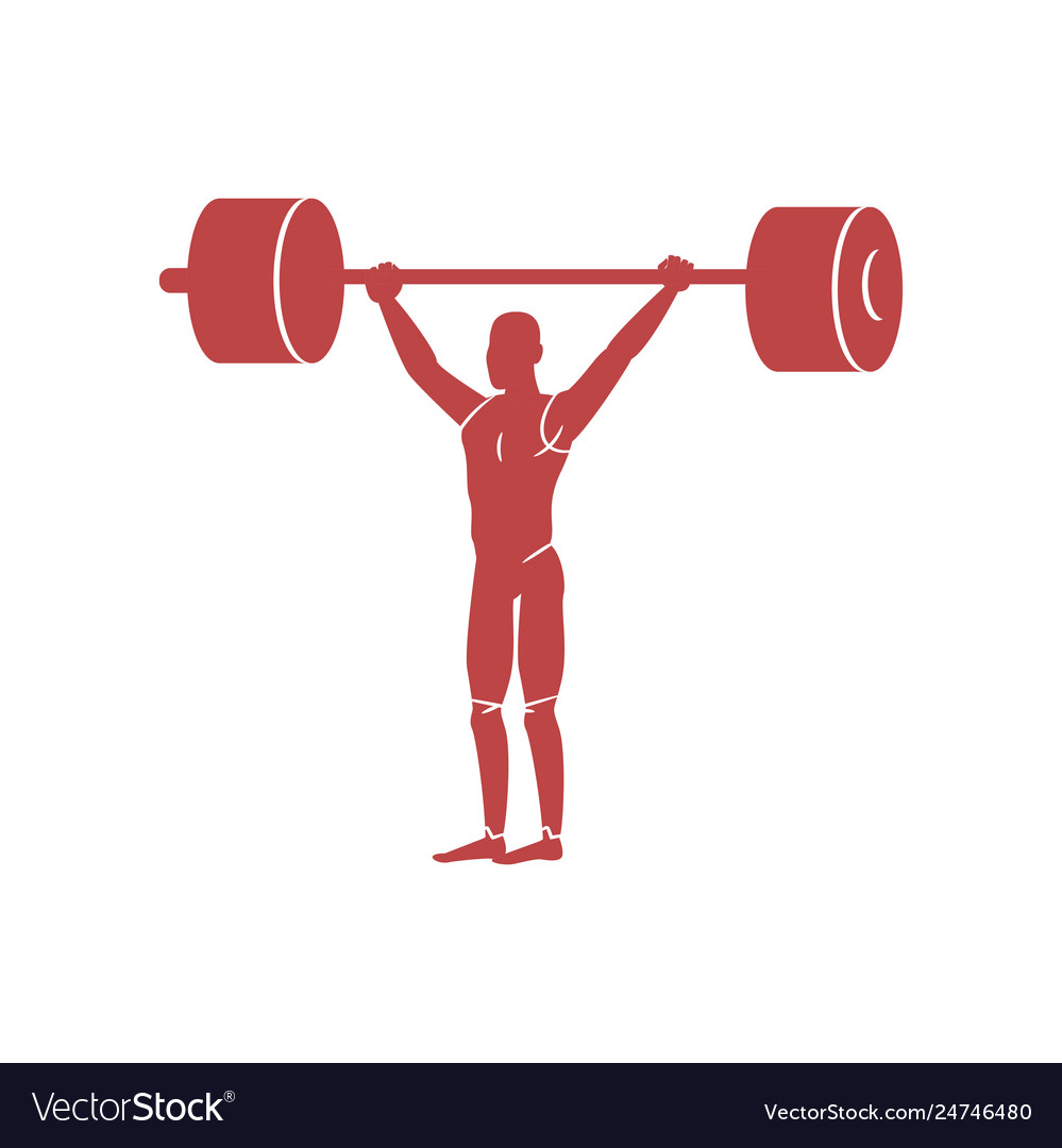 Weightlifter raises heavy barbell very hard sport Vector Image