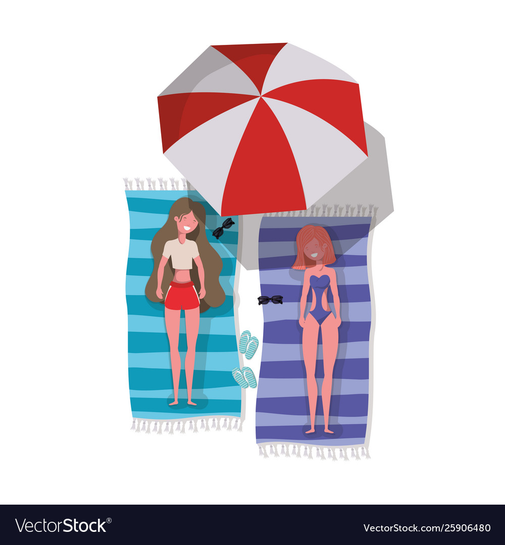 Women with swimsuit sunbathing character