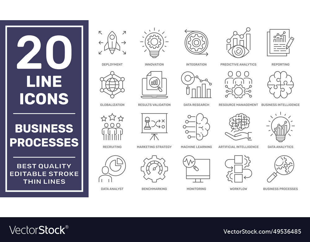 Business processes and smart thin line Vector Image Business processes and smart thin line