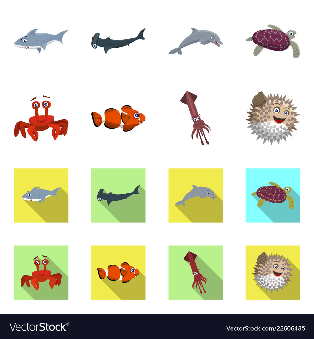 Isolated object of sea and animal sign set