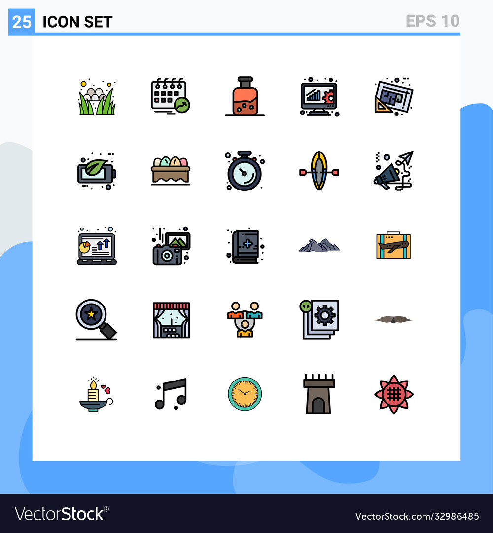 Mobile interface filled line flat color set 25