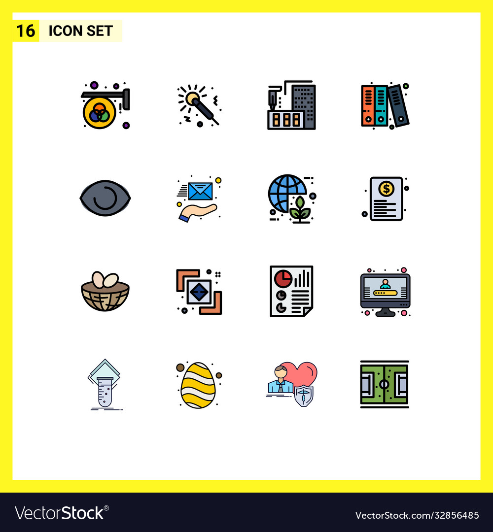 Set 16 flat color filled lines on grid