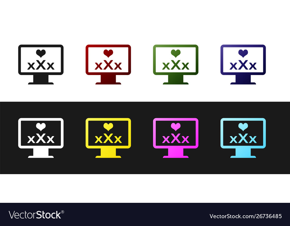 Set computer monitor with 18 plus content heart Vector Image Set computer monitor with 18 plus content heart