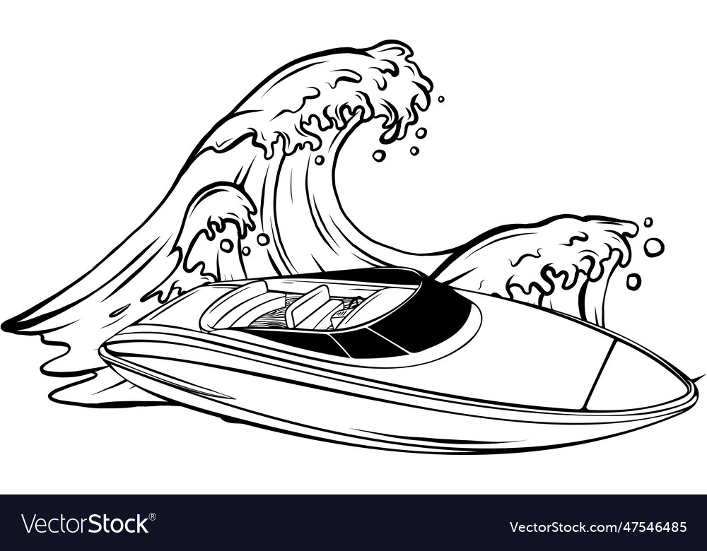 Vetor do Stock: Speed boat line drawing vector and illustration for color