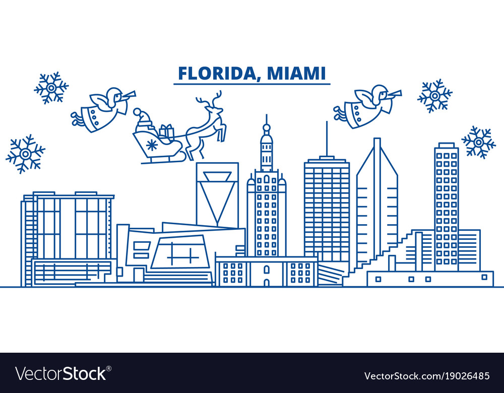 Usa california miami winter city skyline merry