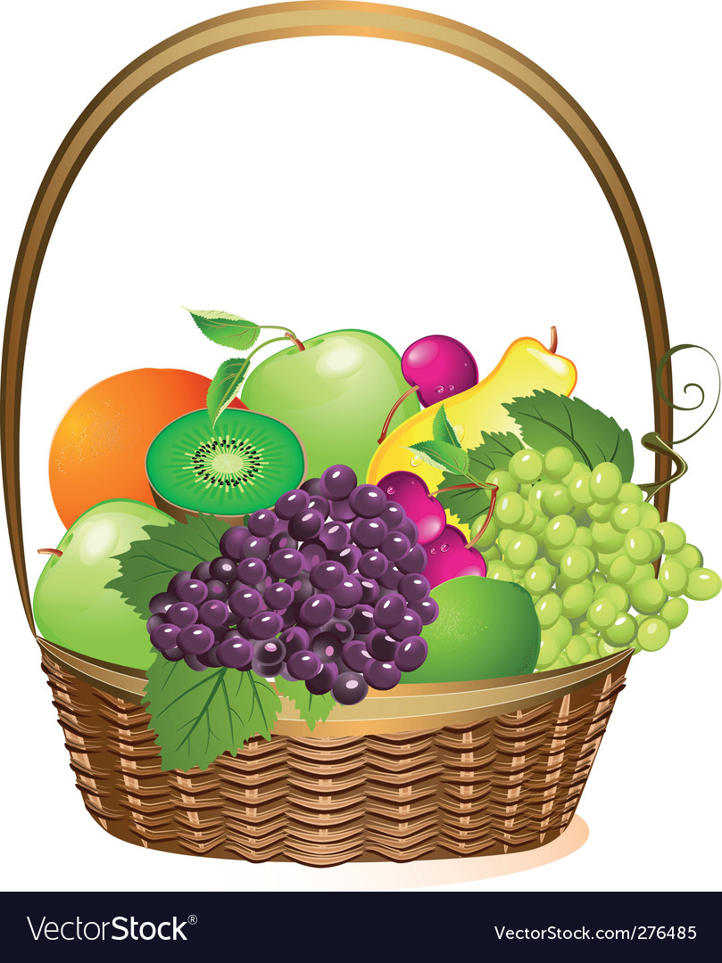 Wicker basket with fruit Royalty Free Vector Image