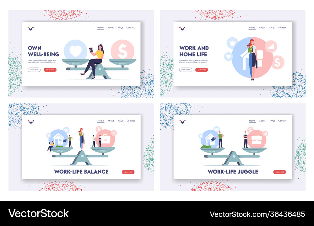 Work and home balance landing page template set Vector Image