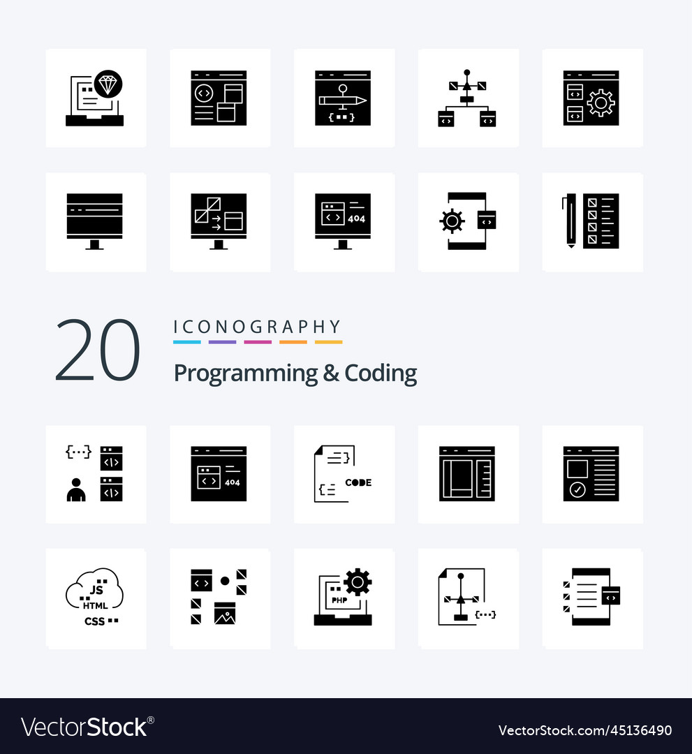 20 programming and coding solid glyph icon pack
