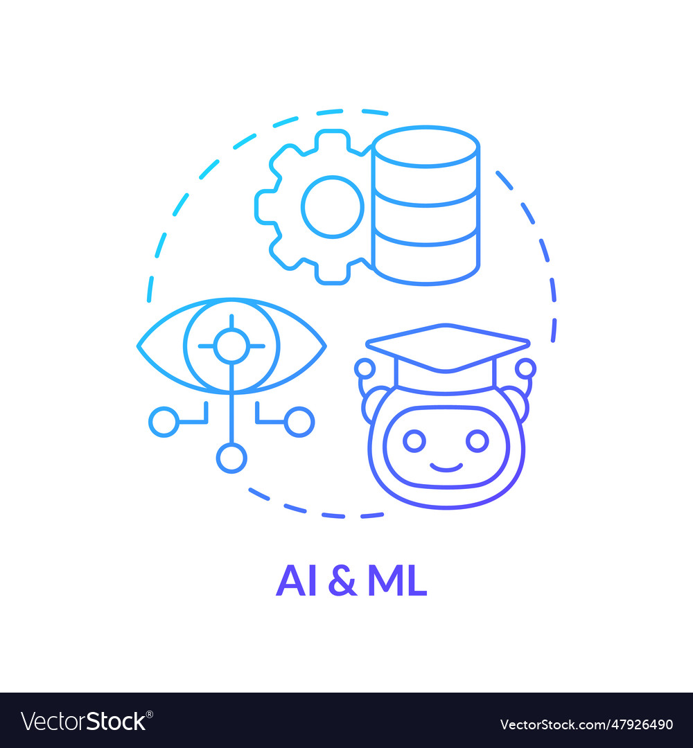 2d ai and ml concept linear icon vector image 2d ai and ml concept linear icon