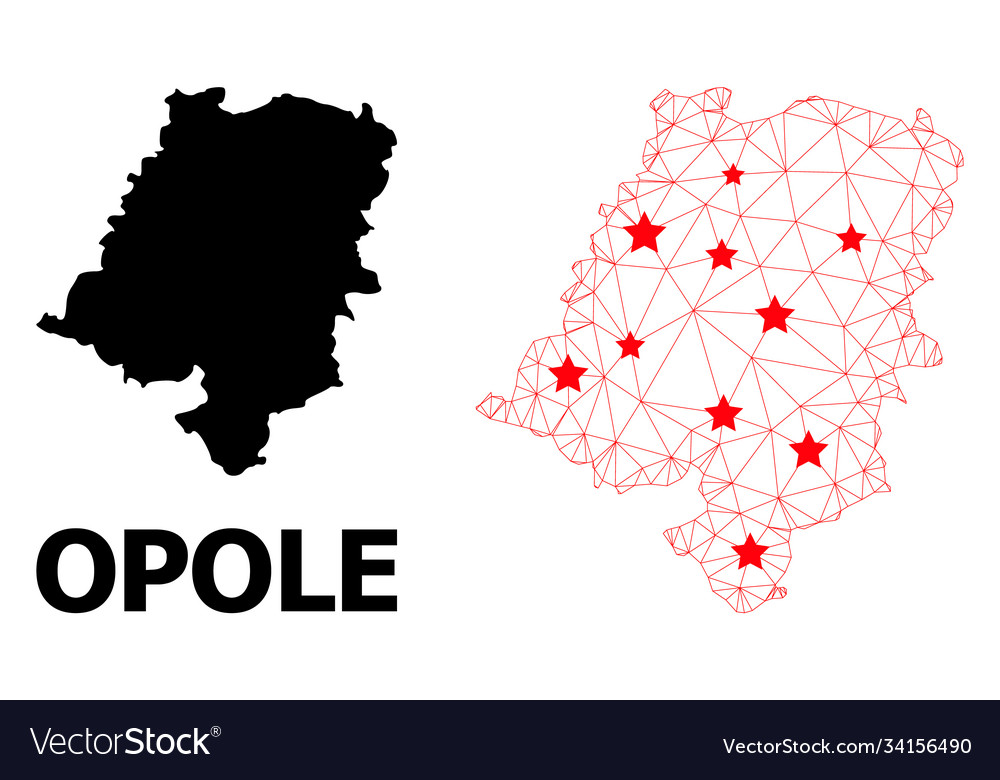 2d polygonal map opole province with red stars