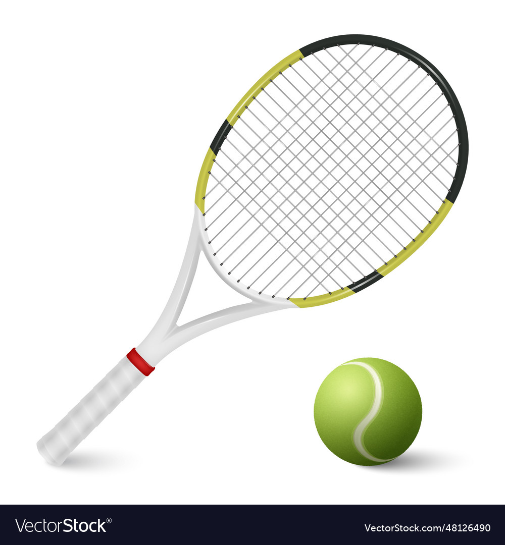 3d realistic tennis ball and racket set Royalty Free Vector