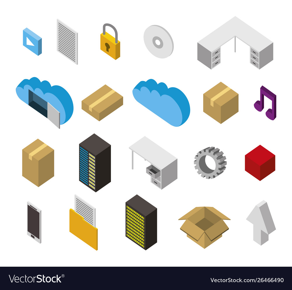 Bundle data center storage isometric set icons vector image Bundle data center storage isometric set icons