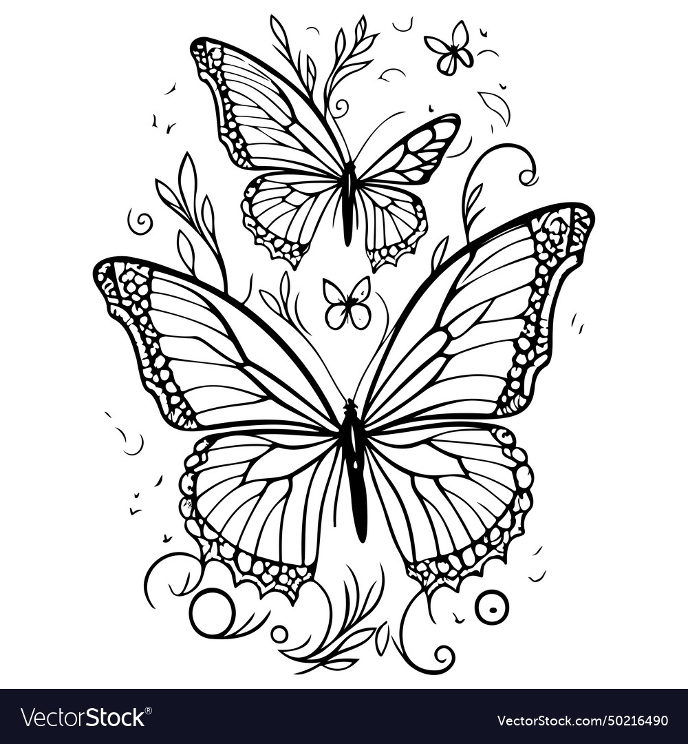 Doodle Skizze nouveau butterflies zeichnen schwarz