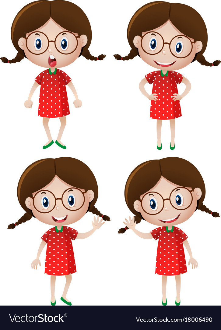 Girl wearing glasses in four actions