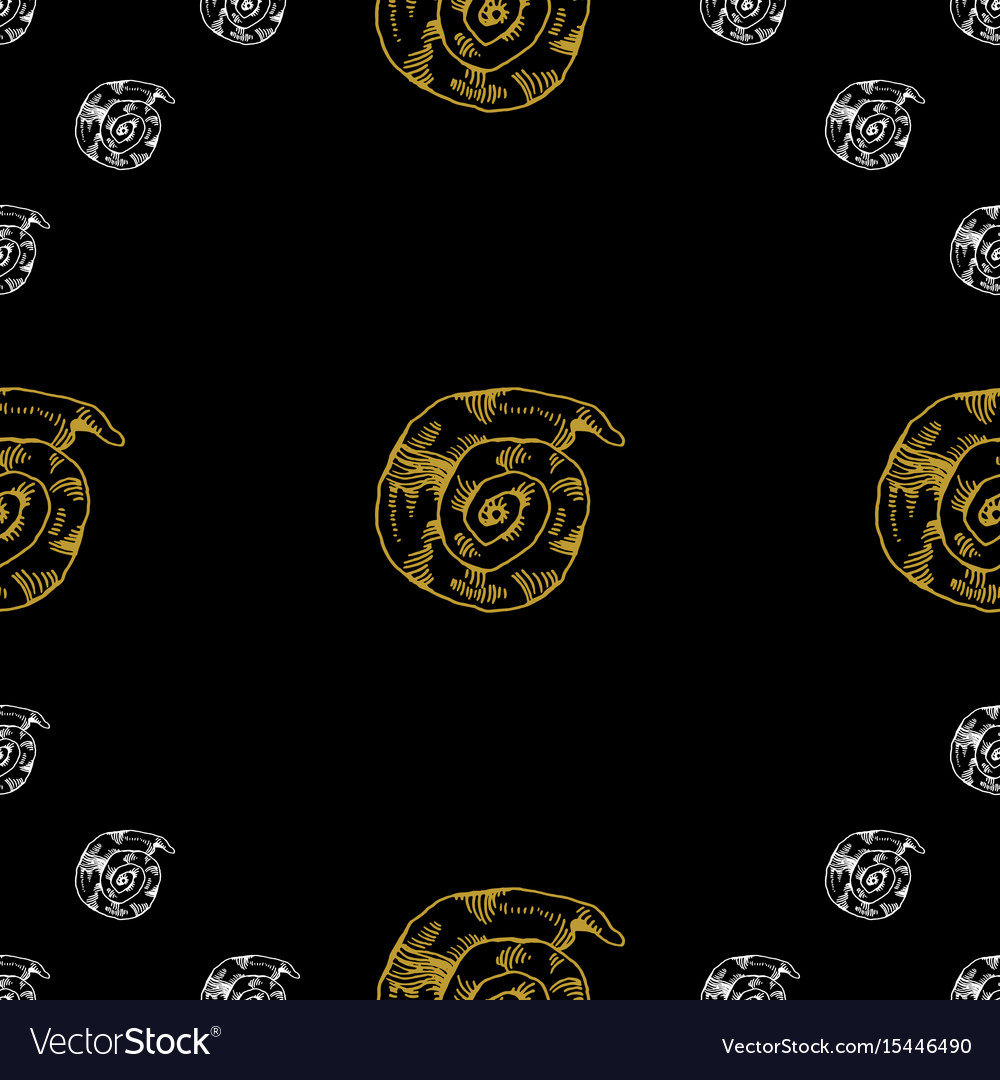 Golden sketch seashell decor seamless pattern