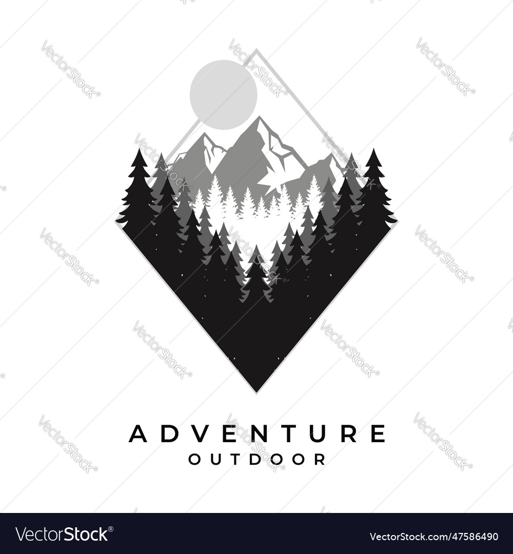 Landscape nature art in black and white Royalty Free Vector