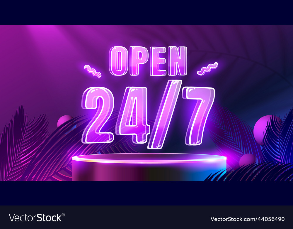 Neon Banner Open Time 24 Hours Poster City Vector Image neon-banner-open-time-24-hours-poster-city-vector-image