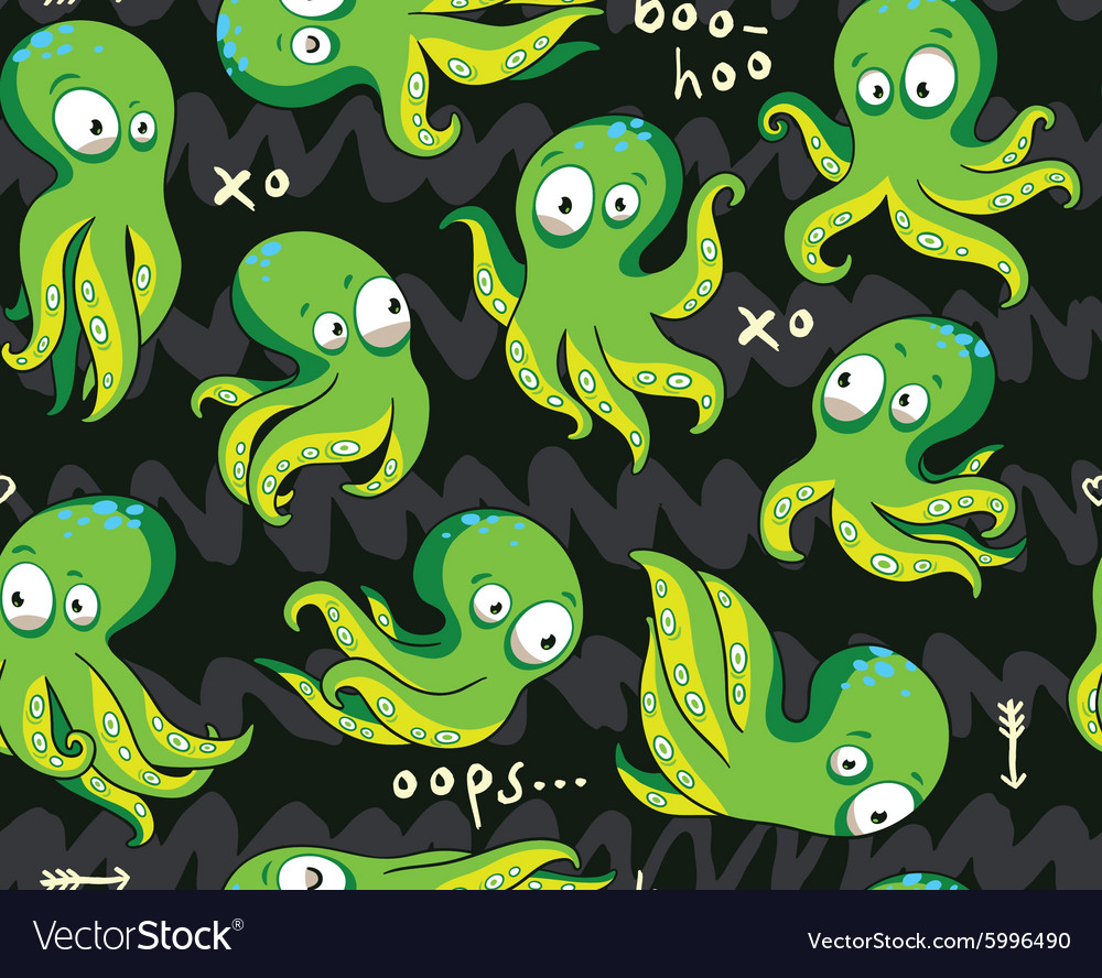 Octopuses in cartoon seamless pattern
