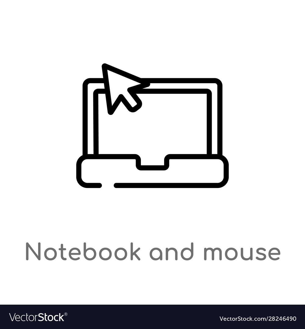 Outline notebook and mouse cursor icon isolated