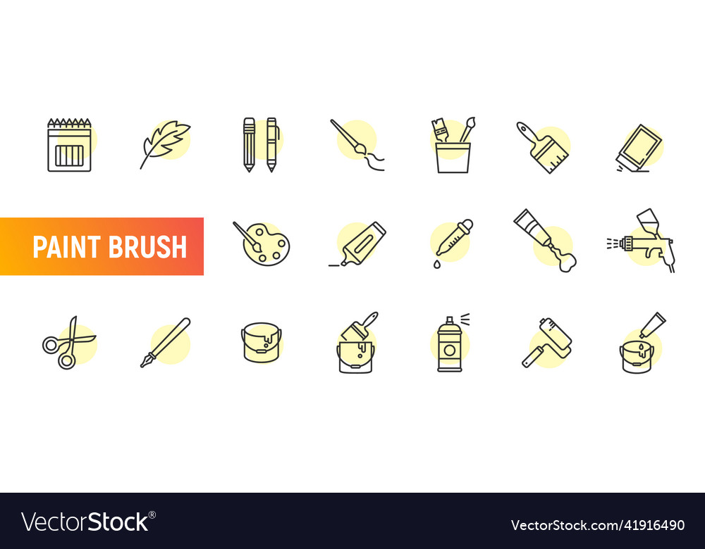 Paint line icon brush set paintbrush Royalty Free Vector