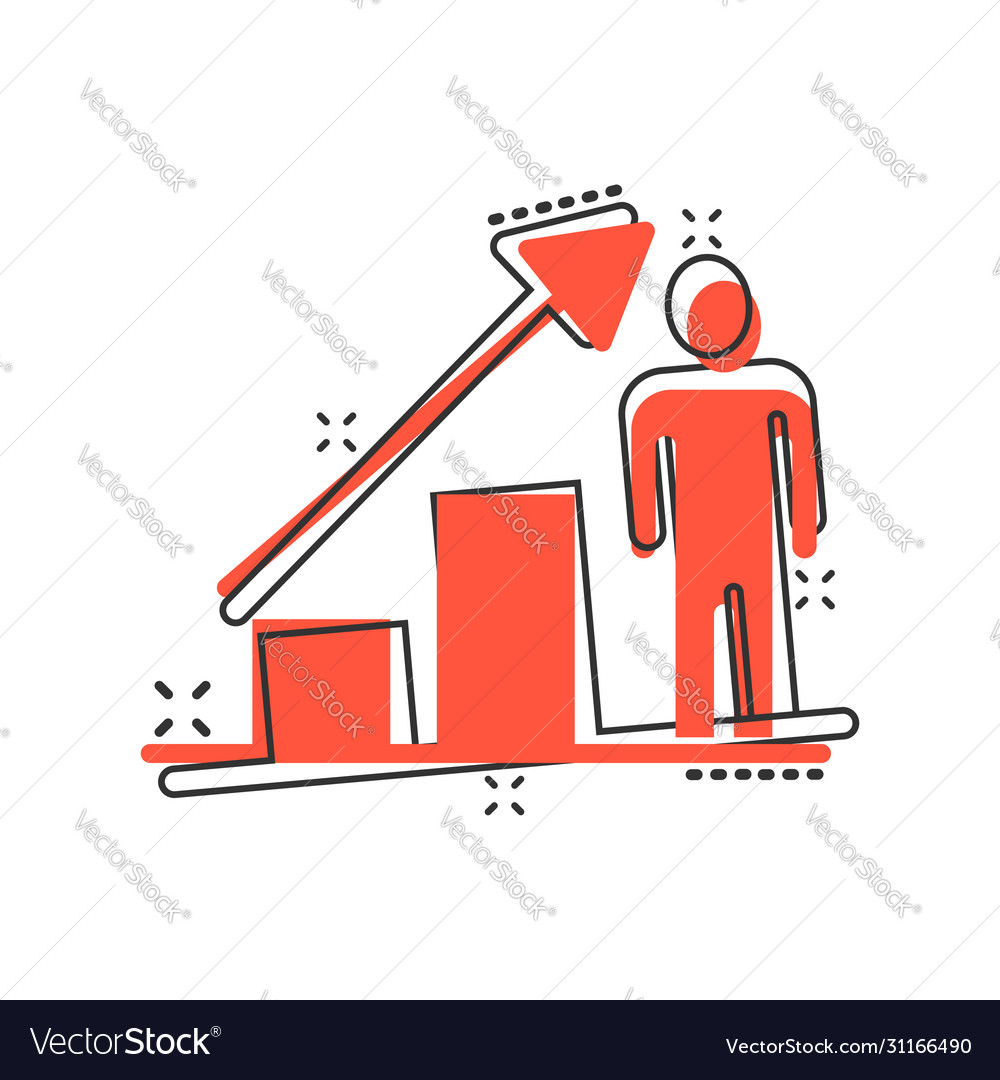 People with growth arrow icon in comic style work Vector Image