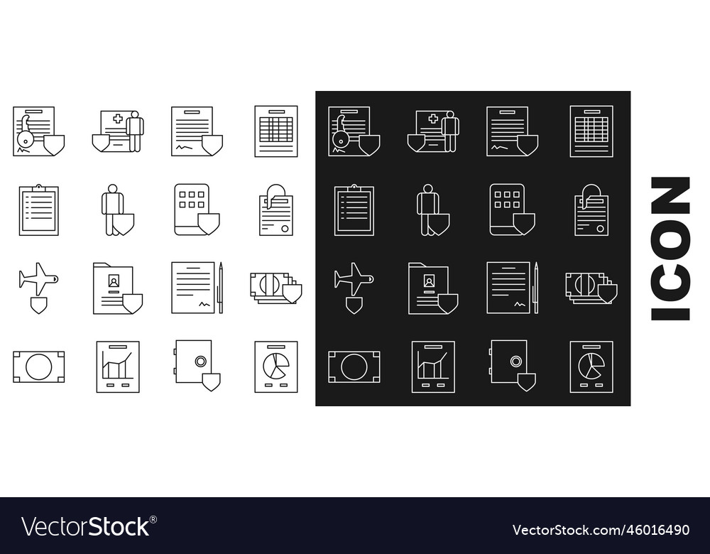 Set line document with graph chart money shield vector image Set line document with graph chart money shield