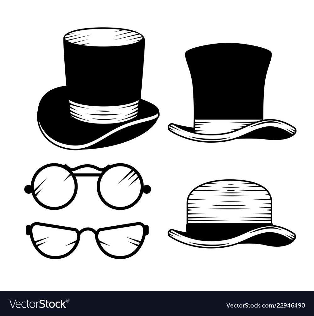 Set male fashion hat with glasses accessories