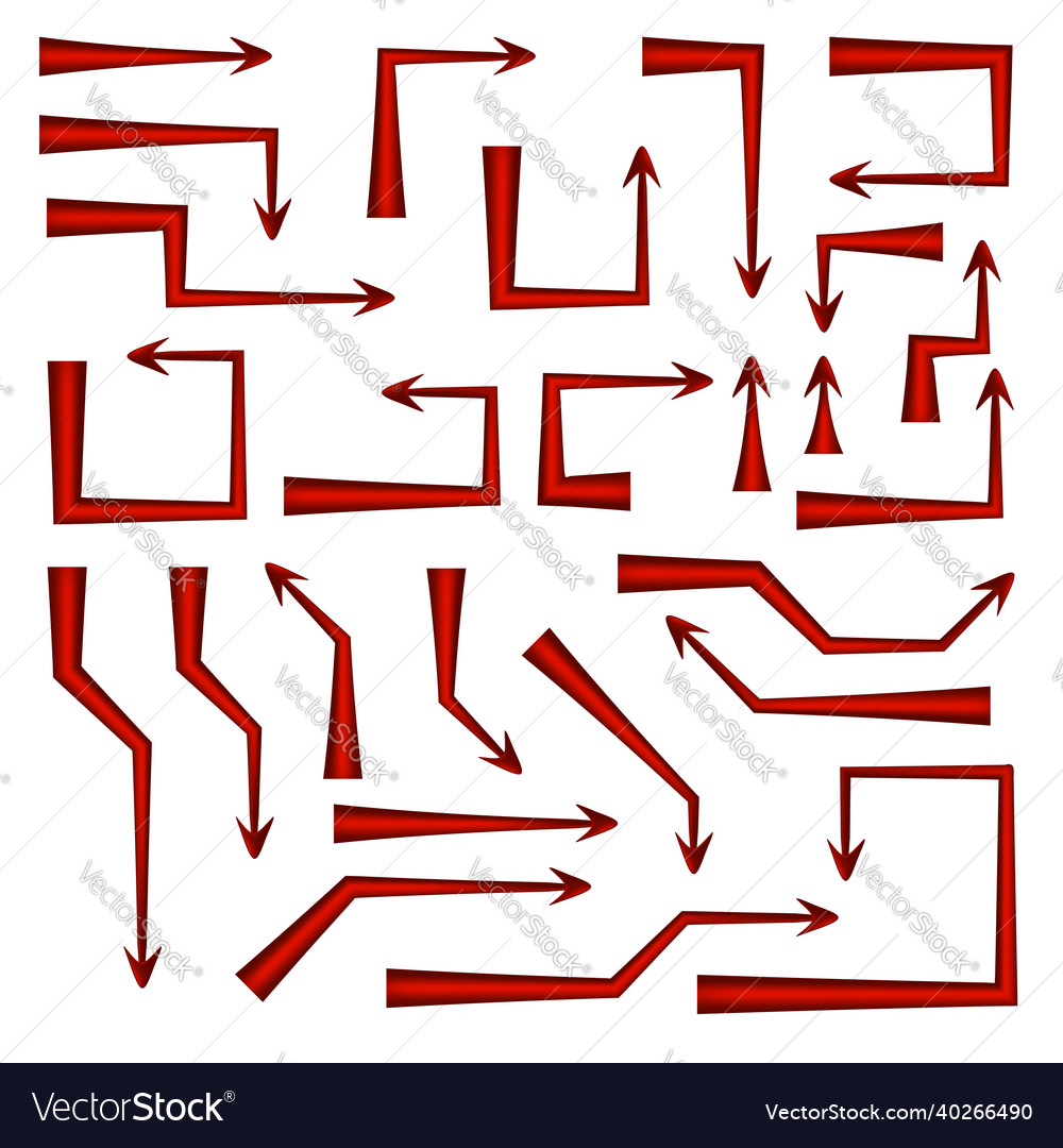 Set of red arrows pointers with sharp straight