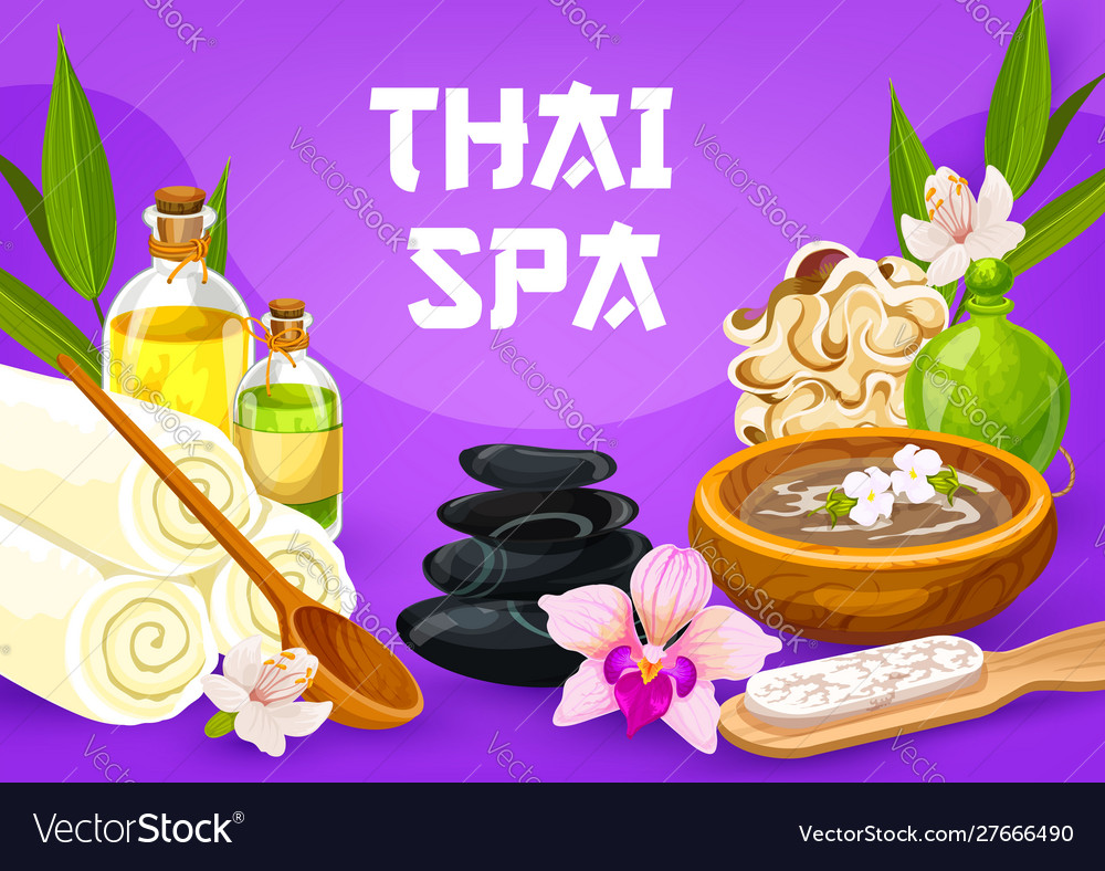 Thai Massage Spa Oil And Stones Towels Sponge Vector Image 8286