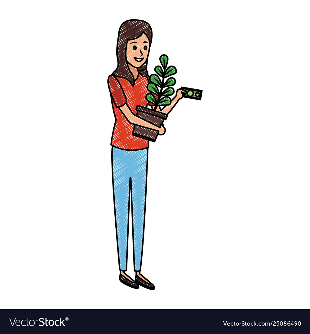 Young buying a plant pot scribble