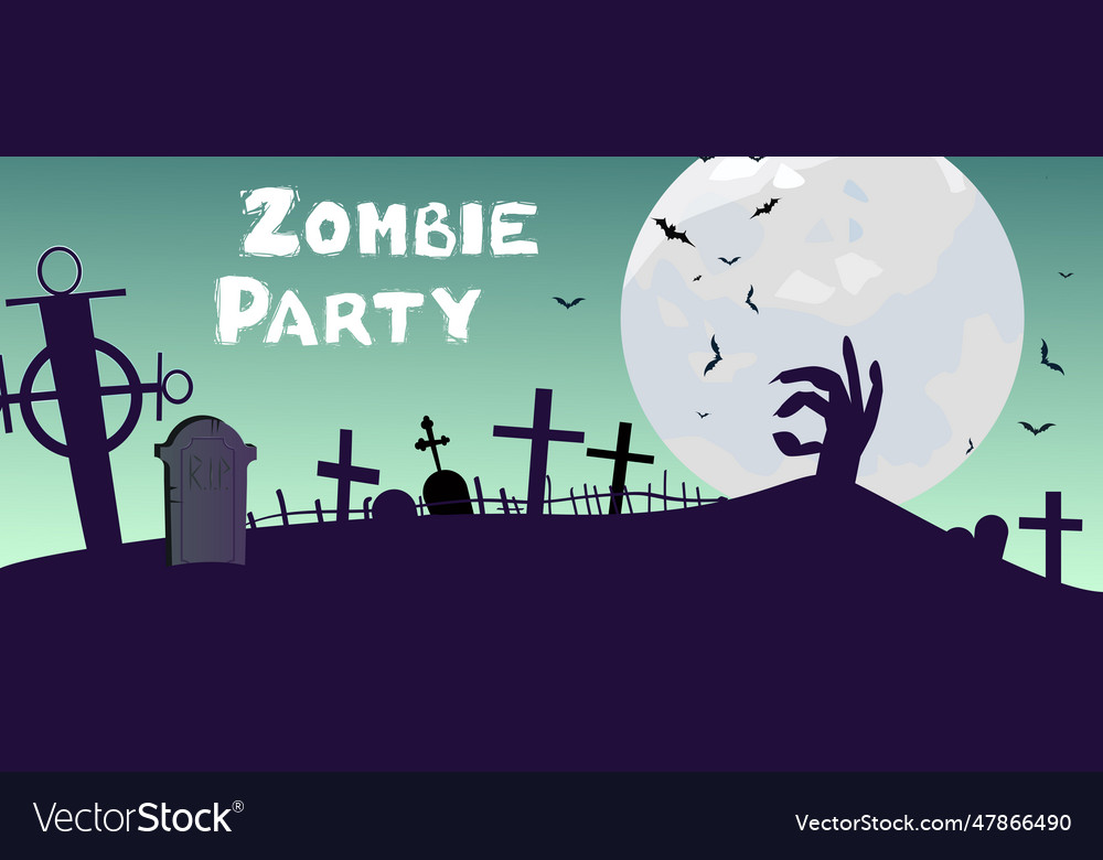 Zombie party lettering with cemetery hand Vector Image