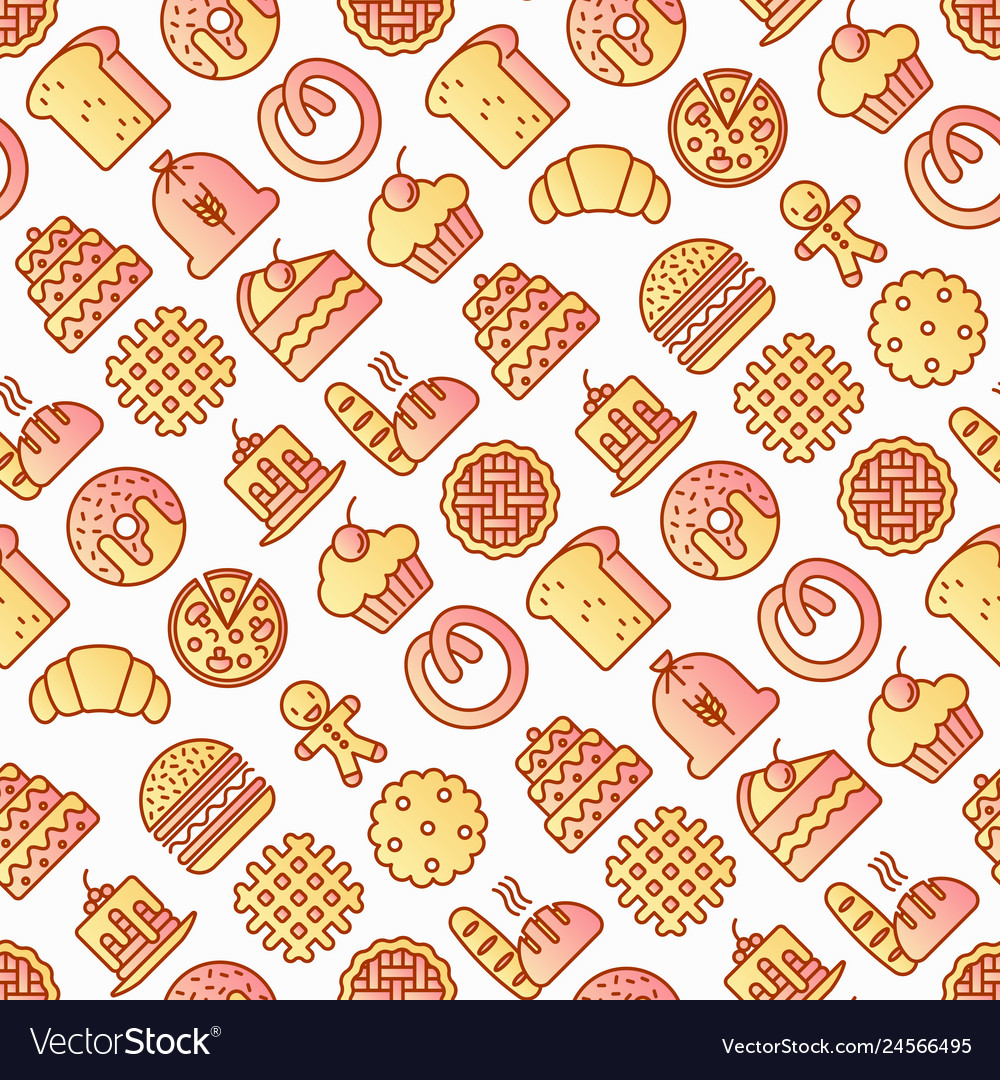 Bakery seamless pattern with thin line icons vector image Bakery seamless pattern with thin line icons