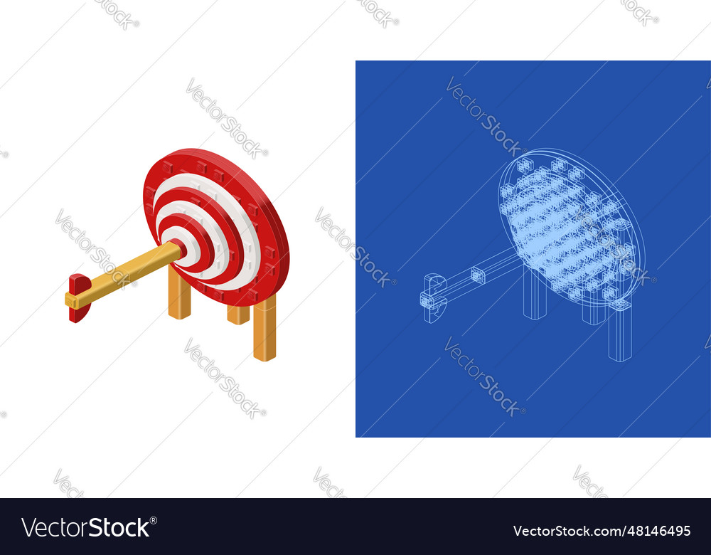 Concept with arrow pierced target in isometric