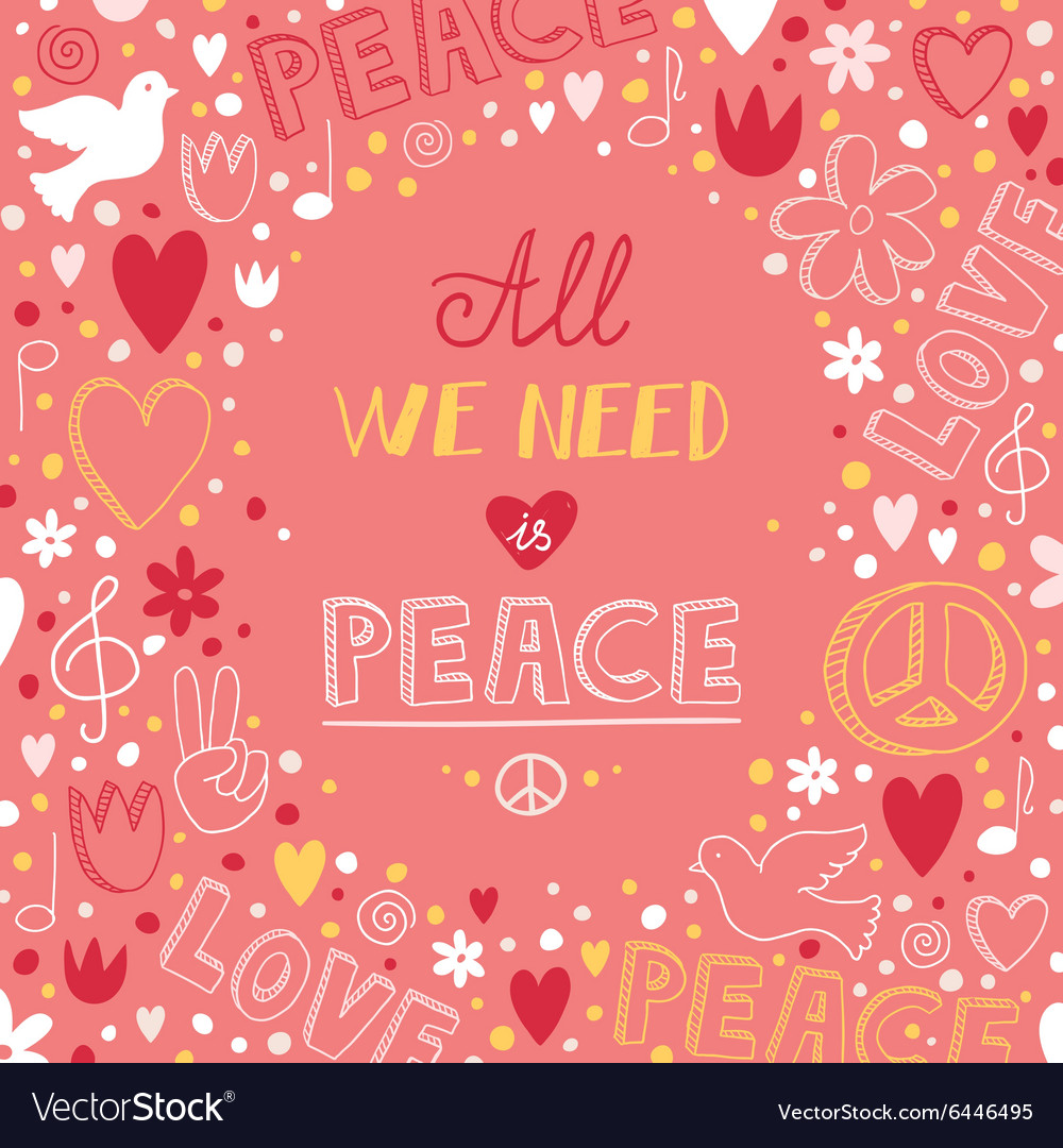 doodle pink love and peace theme background vector image vectorstock