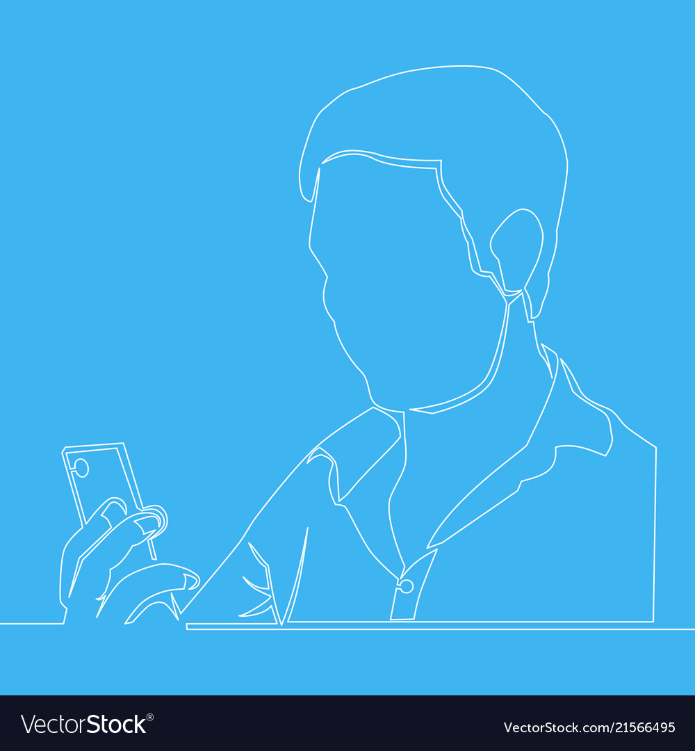 Man using a smartphone line drawing