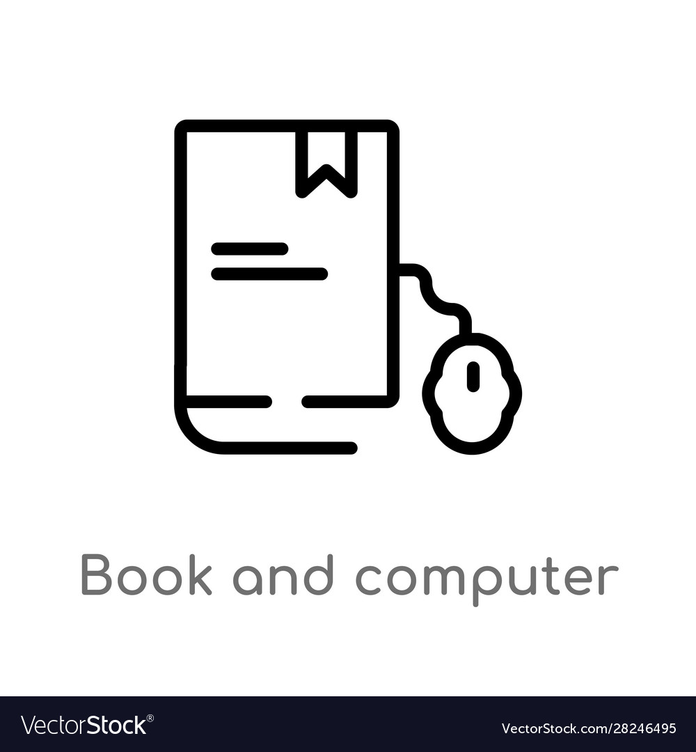 Outline book and computer mouse icon isolated