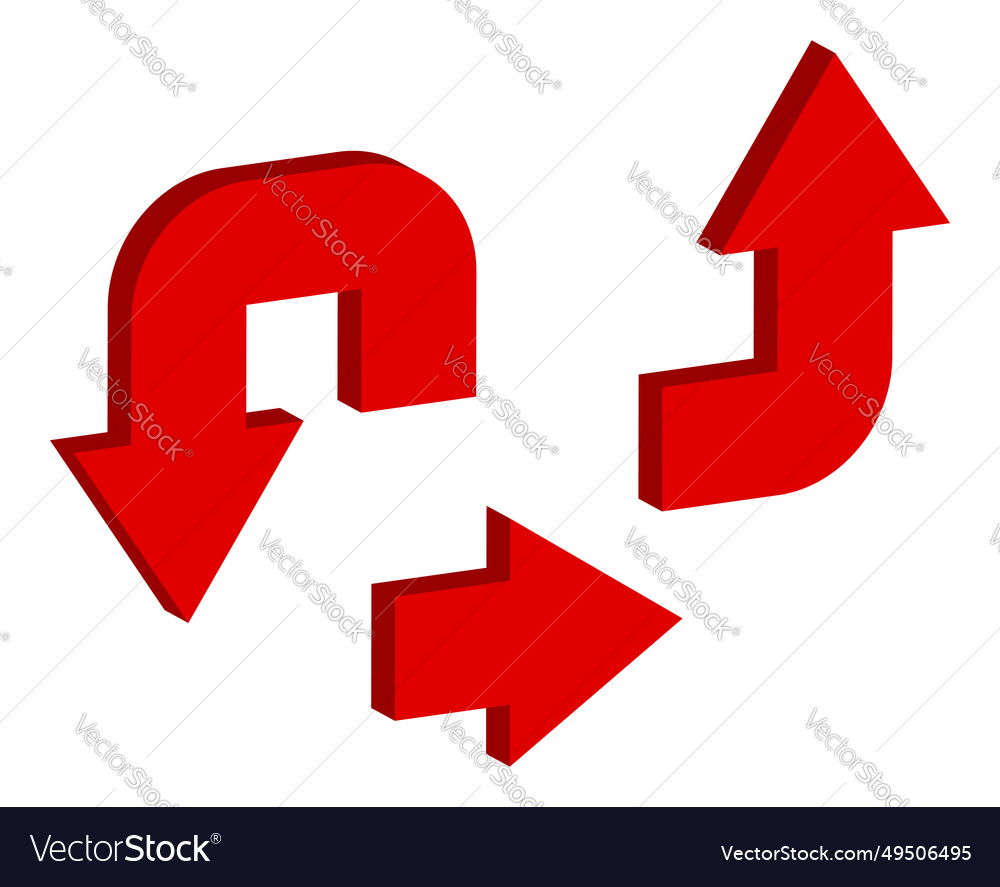 Red arrows icons set arrow icon in 3d style vector image Red arrows icons set arrow icon in 3d style