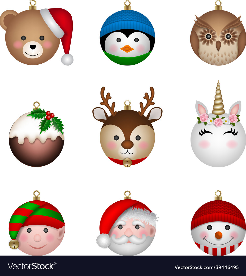 Set of funny christmas balls Royalty Free Vector Image