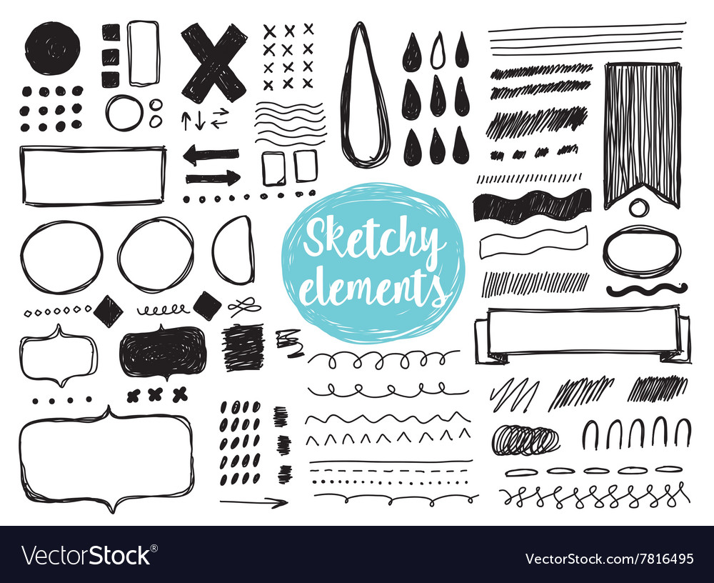 Set of hand drawn sketchy elements brush strokes